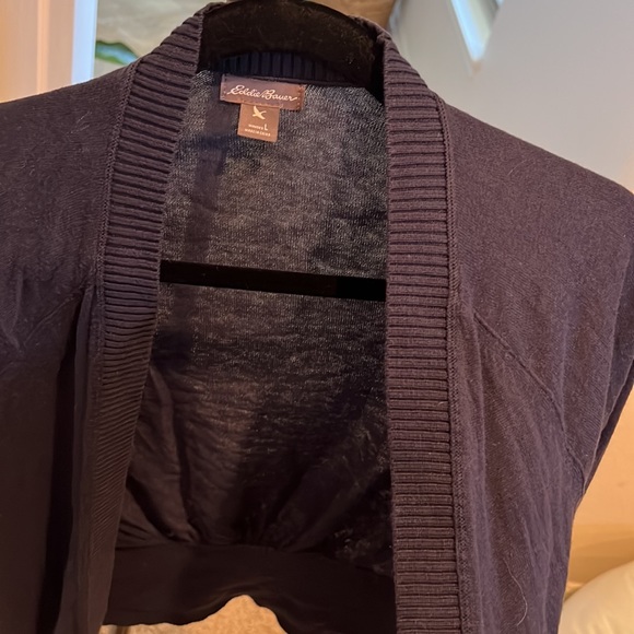 Eddie Bauer Navy Blue Open Front Shrug Sweater Cardigan Women’s Size Large L - Picture 7 of 7